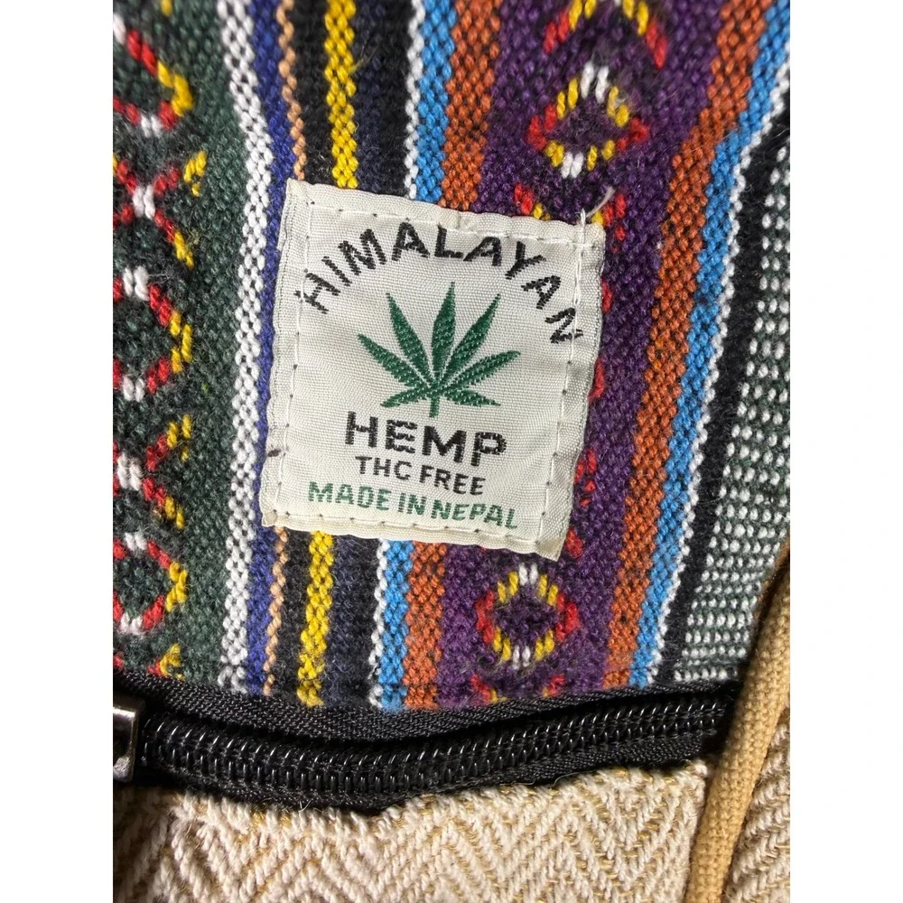 Himalayan Hemp Woven Boho Backpack Made in Nepal Tan Grey Multicolor